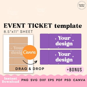 Event Ticket Vorlage, Ticket Vorlage Canva Printable, Ticket SVG, Einladung Vorlage Ticket digitaler Download