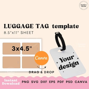 Luggage Tag Template, Luggage tag sublimation template Canva, SVG, PNG template for personalized luggage tag