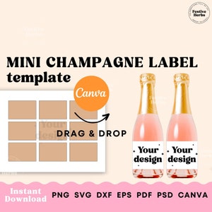 Mini Champagne bottle Label template, Mini champagne label template SVG, Champagne label bridal, Champagne Bottle tags stickers download