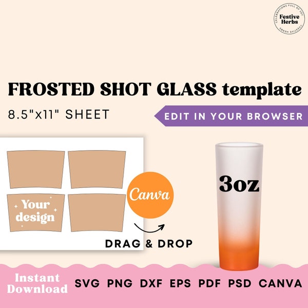 3oz Shot Glass template, Frosted Shot glass SVG, Shot glass sublimation template, Canva template for Frosted glass 3oz sublimation template