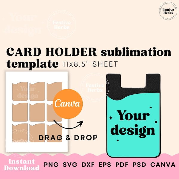 Phone card holder Sublimation template, Phone card holder SVG, Phone card Holder Template, Card holder phone case Canva template