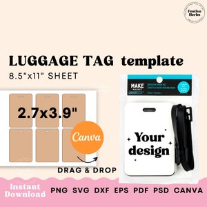 Luggage Tag Template, Luggage tag sublimation template Canva, SVG, PNG template for personalized luggage tag