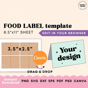 Plantilla de etiqueta de alimentos canva, Buffet de tarjetas de etiquetas de alimentos, Signos de etiquetas de alimentos svg personalizables, Etiquetas de alimentos para la fiesta de graduación Descarga instantánea