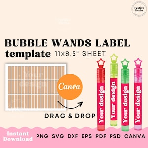 Bubble wands label template, Bubble bottle Label Template, Party favor templates Canva, Party favor labels, Bubble bottles for wedding