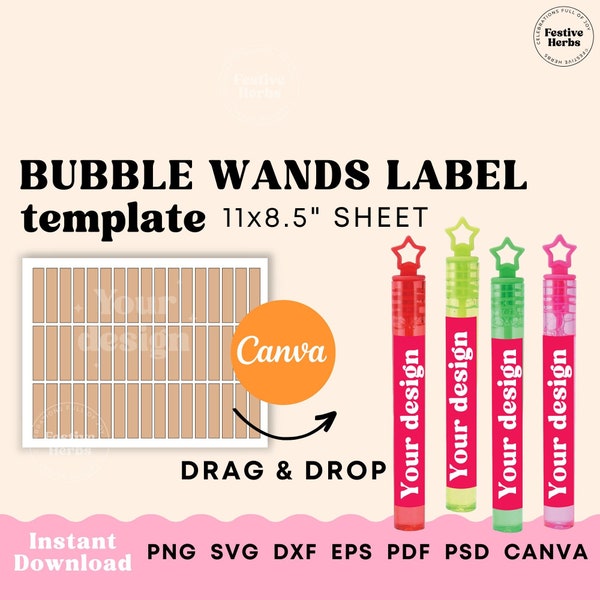 Bubble wands label template, Bubble bottle Label Template, Party favor templates Canva, Party favor labels, Bubble bottles for wedding