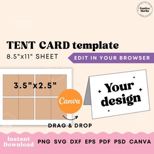Tent Card Template, Food Label template canva, Tent card template for wedding and bridal shower Tent card svg, Instant download