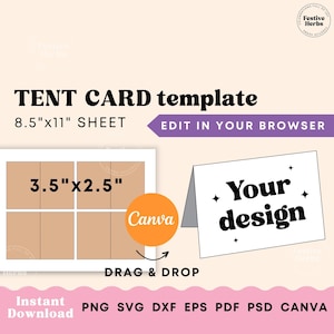 Tent Card Template, Food Label Template Canva, Tent Card Template für Hochzeit und Bridal Shower Zelt Karte svg, Instant download