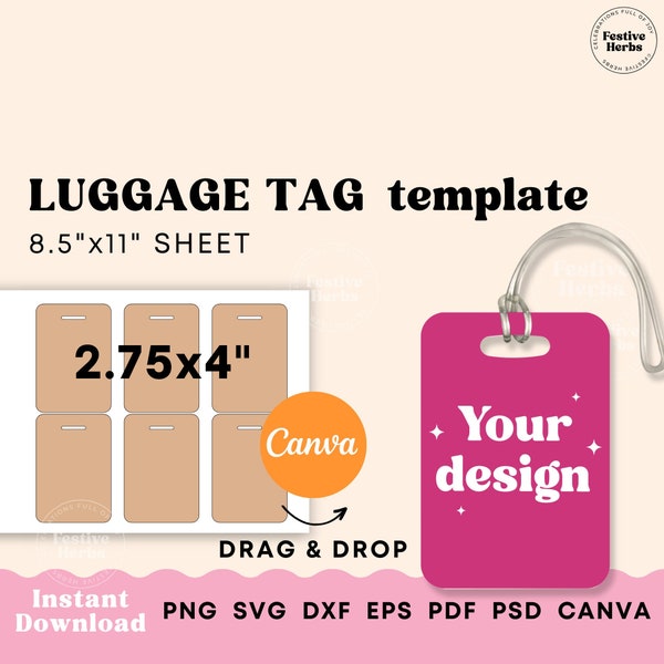 Luggage Tag Template, Luggage tag sublimation template Canva, SVG, PNG template for personalized luggage tag