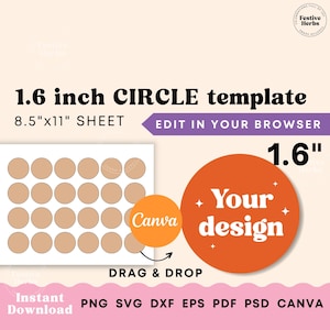 1.6 inch Circle template, Circle SVG, Circle label template, Sticker template, Round template label, Blank template Canva Intant download