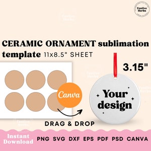 3.15 inch Round Ceramic Ornament template, Round ornament SVG, Sublimation ornament template, Christmas ornament sublimation template Canva