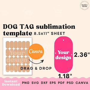 Dog tag template, Dog tag svg, Dog tag sublimation template, Personalized pet ID bone tag Canva template for sublimation 1.18 inch Dog tag
