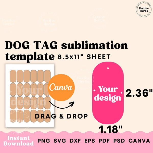 Dog tag template, Dog tag svg, Dog tag sublimation template, Personalized pet ID bone tag Canva template for sublimation 1.18 inch Dog tag