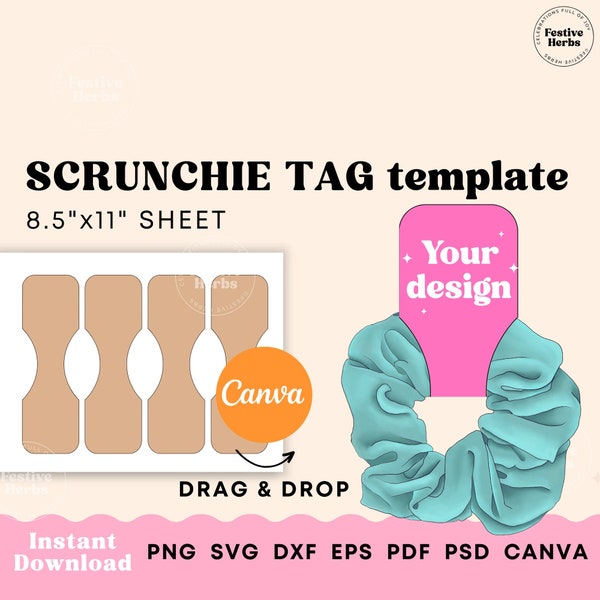 Scrunchie tag template, Scrunchie tag svg Canva template, Printable Scrunchie tag printable label, Scrunchie holder Instant Download