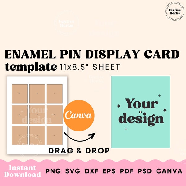 Enamel Pin Display Card Template, Enamel pin packaging diplay card svg, Enamel pin card template, Keychain Display Card Template
