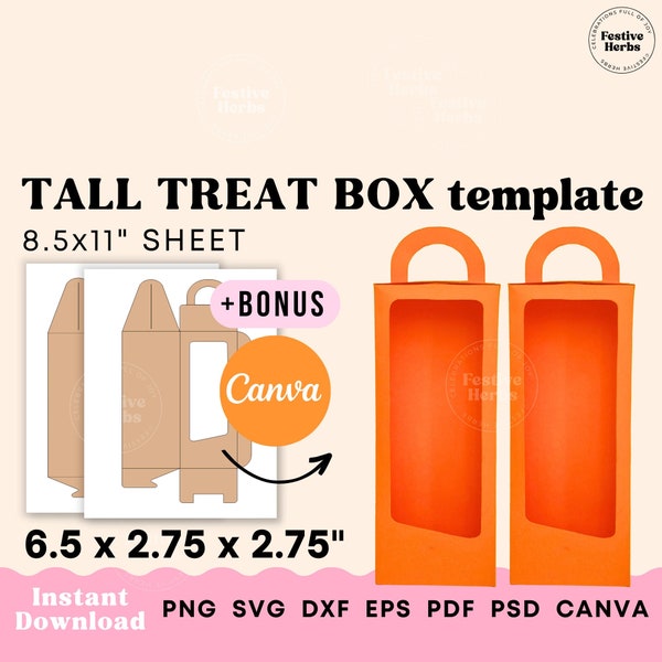 Tall box wide template, Tall box svg, Treat box templet for kids birthday, Doll box digital template for party favors, Gift box svg
