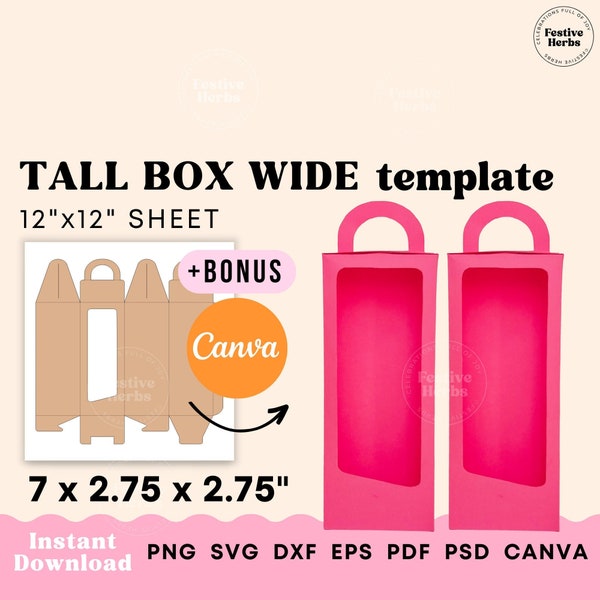 Tall box wide template, Tall box svg, Treat box templet for kids birthday, Doll box digital template for party favors, Gift box svg