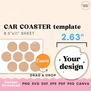 2.63 Car coaster template, Car cup coaster SVG, Car coaster sublimation template Canva, PNG Printable template for custom cup coaster