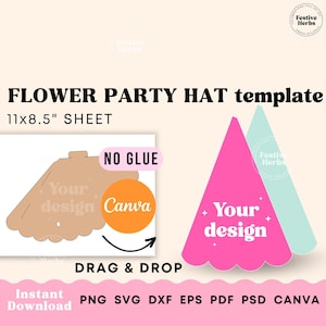 Feesthoed sjabloon, geen lijm feesthoed SVG, verjaardag hoed SVG, afdrukbare verjaardagsfeestje sjabloon voor hoed, feesthoeden voor kinderen Instant Download