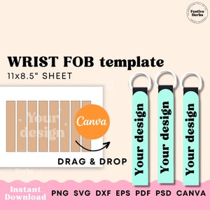 Plantilla de llavero de muñeca, plantilla de sublimación de pulsera, sublimación de pulseras de neopreno, plantilla Canva SVG DXF PNG