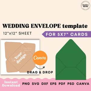 Hochzeit Umschlag Vorlage für 5x7 Einladung, Umschlag SVG, Umschlag Vorlage Canva, Cricut, Printable, Hochzeitseinladung Umschlag Vorlage