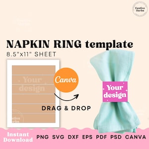 Serviettenring Vorlage, Besteck Papier Halter Vorlage, Serviettenring Halter Canva Vorlage, Serviettenring tags für Hochzeit Sofortiger download