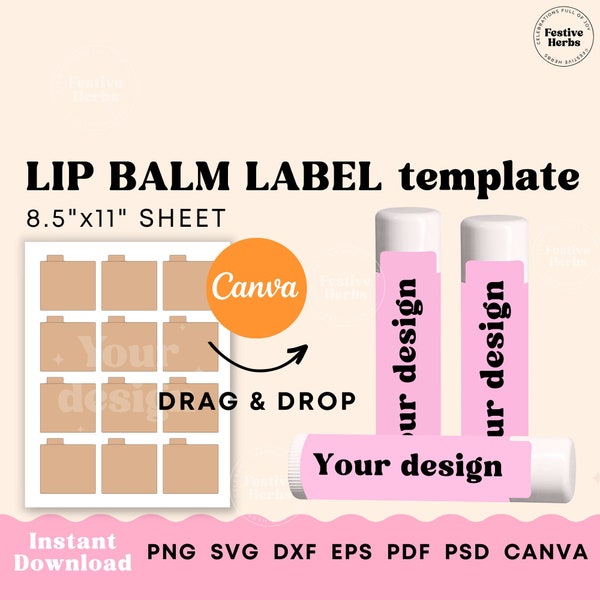 Lippenbalsam Etikettenvorlage, Lippenbalsam Etiketten Aufkleber, Canva Vorlage Lippenbalsam Etikettenvorlage Brautparty, Druckbare Etiketten mit Logo