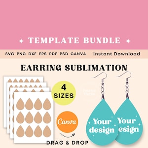 Earring template BUNDLE, Teardrop earring sublimation template PNG, Teardrop Earring Canva template, Earring SVG Instant download