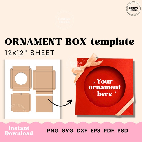 Boîte d’ornement SVG, Modèle de boîte d’ornement, Modèle de boîte-cadeau d’ornement de Noël, Boîte d’ornement acrylique imprimable, Boîte de Noël svg