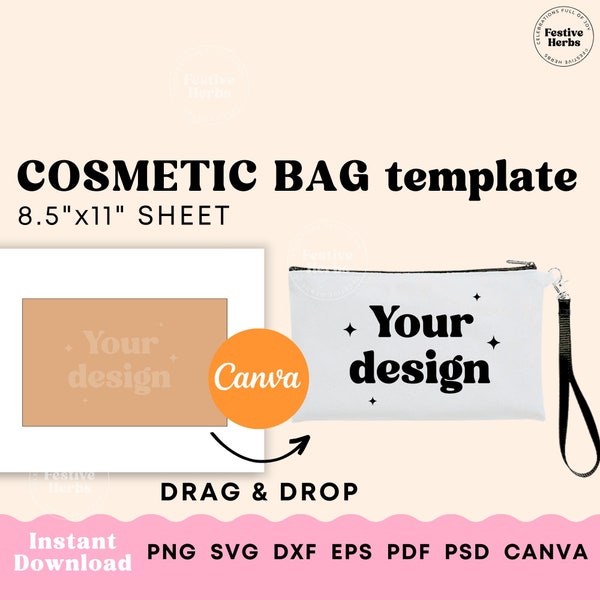 Make up bag template, Cosmetic bag sublimation template, Make up bag SVG sublimation canva template, Teacher gift personalized download