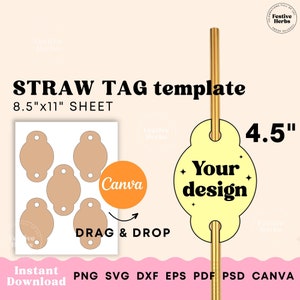 Straw Tag Template, Party template canva, Custom party decor party tags, Printable label template for straws