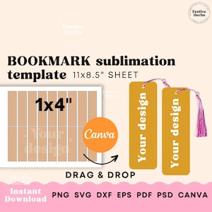 Bookmark Template, Bookmark sublimation template, Printable Bookmark personalized, Bookmark SVG Canva template Instant download