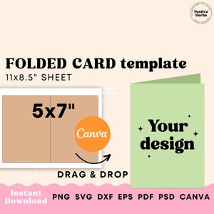 Modelo de cartão dobrado, modelo de cartão de convite de 5 x 7 polegadas, modelo Canva para impressão de cartões dobrados, download instantâneo de modelo de cartão de nota