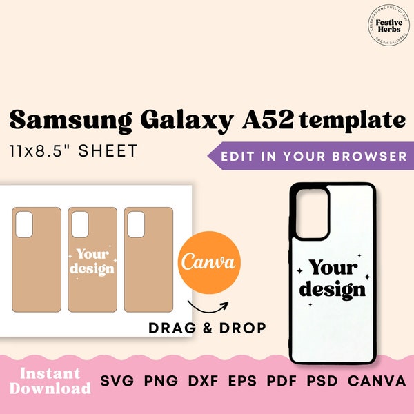 Phone Case Template, Samsung A52 phone case template for sublimation, Samsung sublimation template, Samsung template, Samsung A52 case SVG