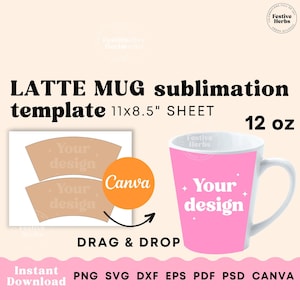 12oz Latte Mug Template, Latte mug Sublimation Template, Mug template Canva, SVG, Mug template sublimation Instant download