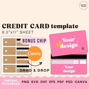 Gift card Credit card template, Editable gift card template Canva, SVG Gift card cut file, Digital gift card template for him, baby shower