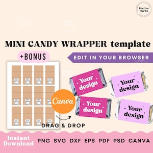 Mini candy wrapper template, Mini chocolate labels wedding, Mini candy bar labels personalized party template canva, chocolate bar wrappers