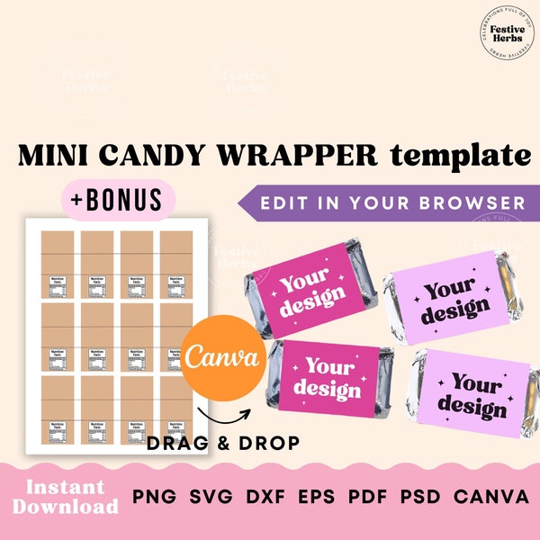 Mini candy wrapper template, Mini chocolate labels wedding, Mini candy bar labels personalized party template canva, chocolate bar wrappers