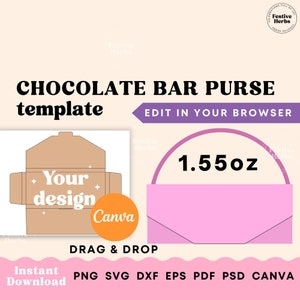 Chocolate Bar Purse Template, Chocolate Wrapper template Party favor, Candy bar labels, Chocolate bar personalized template canva