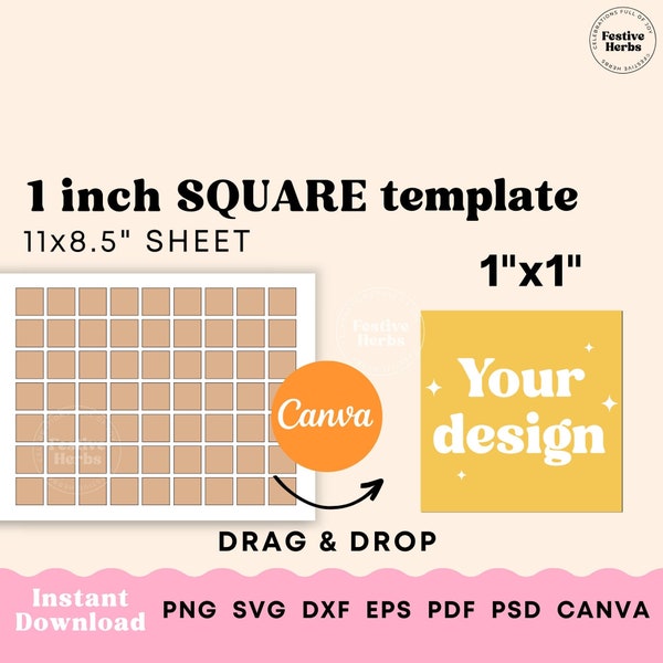 Square Template 1x1inch, Square sticker template, Square Label Templates, Magnet template, Square SVG Sublimation template Canva