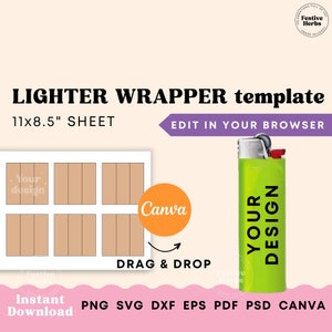 Lighter label Template, Lighter wrapper Template, Lighters template, Lighter Sublimation Template, SVG, Canva template, Custom lighter