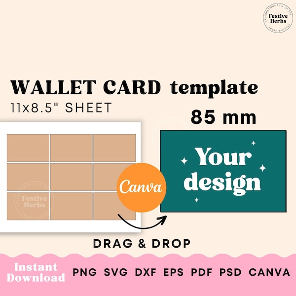Wallet card SVG, Wallet Card Template, Wallet card insert canva template, Wallet card for him, Wallet card phone Instant download printable