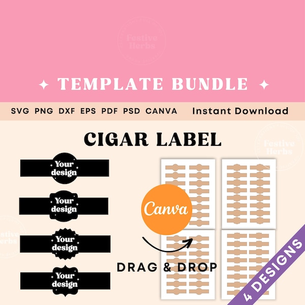 Cigar Wrapper Template BUNDLE, Cigar Label Template, Cigarette label template Canva Photoshop SVG, Cigar labels digital download