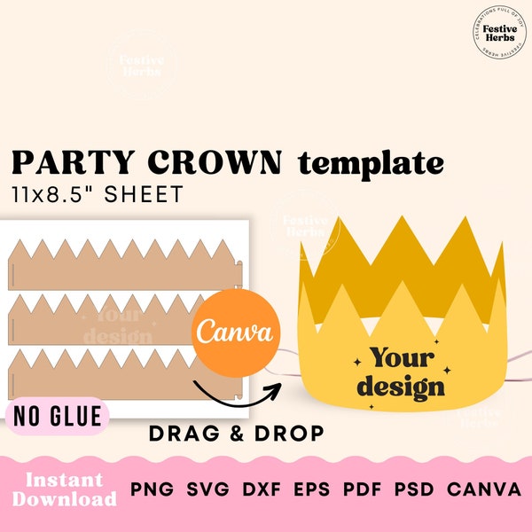 Kids crown template, Crown SVG, Party hat template, Crown template printable, Crown royal svg, Birthday hat template, Party hat download