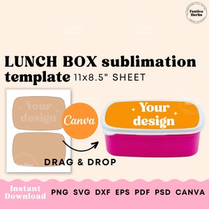 Modello di scatola per il pranzo a sublimazione, modello di sublimazione per scatola per il pranzo per bambini, download del modello in tela personalizzato per contenitore per alimenti per borsa per il pranzo per bambini