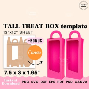 Tall box template, Tall box svg Treat box template for kids birthday, Doll box digital template for party favor, Gift box svg Tall gable box