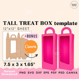 Tall box template, Tall box svg Treat box template for kids birthday, Doll box digital template for party favor, Gift box svg Tall gable box