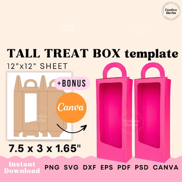 Tall box template, Tall box svg Treat box template for kids birthday, Doll box digital template for party favor, Gift box svg Tall gable box