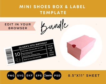 Mini Shoe Box Template Bundle, Shoe box SVG, Shoe box label template, Shoe Box Party Favor Template, Shoe box template, SVG, Label template