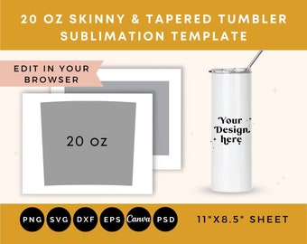 20 oz Skinny Tumbler Template, Tumbler SVG, Tapered & Straight tumbler SVG, Sublimation template for tumblers, tumbler template full wrap