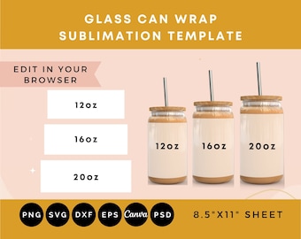 Glass can wrap template, Sublimation template for glass can wrap, Glass can wrap SVG, Libby glass template, Libby glass SVG, Glass wrap SVG